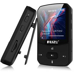 Reprodutor de música com clipe MP3 com Bluetooth 5.0 16 GB sem perdas com rádio FM, gravador de voz, vídeo, fones de ouvido para corrida, suporta até 128 GB (preto)