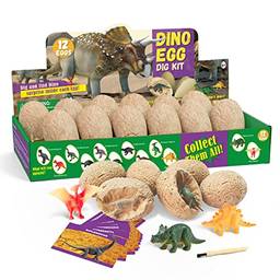 Henniu Brinquedos de ovo de dinossauro Dino Eggs com 12 dinossauros e ferramenta de escavação STEM Arqueologia Paleontologia Ciência educacional Presente de aniversário de Natal para meninos meninas e
