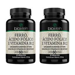 Ferro, Ácido Fólico e Vitamina B12-2 unidades de 60 Cápsulas - Bioklein