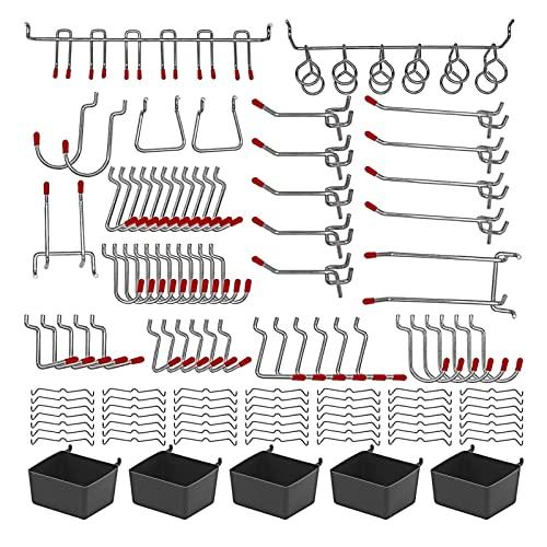 KKcare 114 peças de metal pegboard ganchos organizador sortimento kit cadeados cadeados aplicativos pendurados