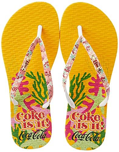 Sandálias Coca-Cola, Coral Coke, Amarelo/Branco, Feminino, 38