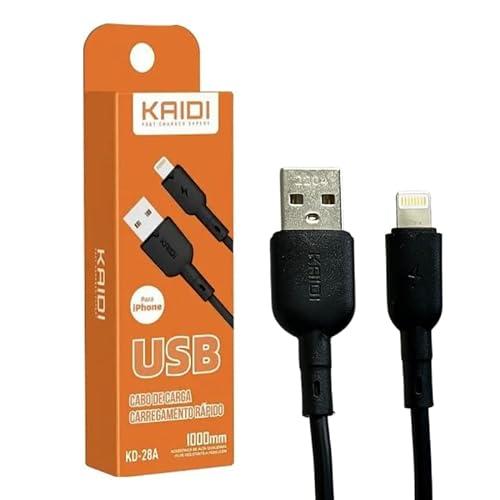 Cabo USB Lightning Carregador IPhone, IPod, Turbo 3A 1 Metro KAIDI (Preto)