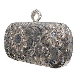 Amosfun Bolsa clutch bordada com lantejoulas feminina bolsa de noite, bolsa de pulso feminina carteira de diamante bolsa clutch para festa casamento banquete vermelha, Cinza, 19x13x5.5cm