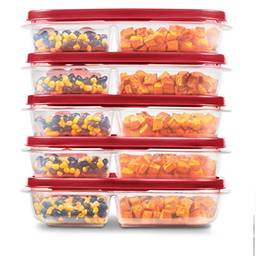 Rubbermaid EasyFindLids Recipientes para preparação de refeições, 3 compartimentos, 5,1 xícara, pacote com 5
