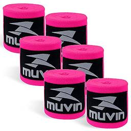 Kit Bandagem Elástica 3 m Muvin com 3 Pares - Com Velcro e Alça para Polegar - Atadura de Proteção Para Mãos e Punhos - Faixa de Boxe - Muay Thai - Artes Marciais - MMA - Luta - Treino (Pink)