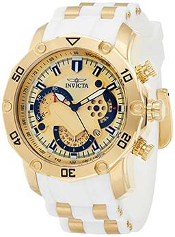 Invicta Relógio masculino 23424 Pro Diver mostrador analógico quartzo branco, Gold, Mergulhador, movimento de quartzo