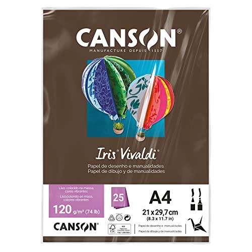 CANSON Iris Vivaldi, Papel Colorido A4 em Pacote de 25 Folhas Soltas, Gramatura 120 g/m², Cor Chocolate (34)