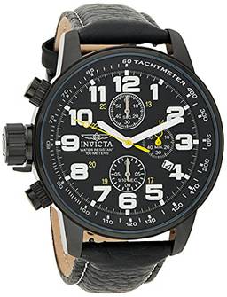 Invicta Relógio masculino I-Force de quartzo canhoto com pulseira de couro, preto (modelo: 332), Preto, 3332