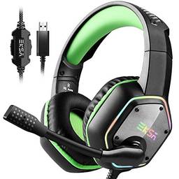 EKSA E1000 Gaming Headset, Computer Headphones with Noise Canceling Mic & RGB Light, Compatible with PC, PS4, PS5, Laptop (Green)