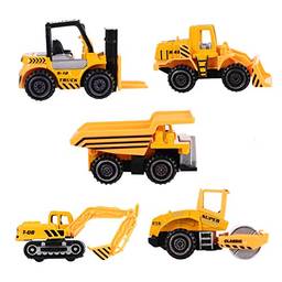 5 Unidades/Conjunto De SimulaçãO De Liga De Brinquedos De Engenharia CaminhãO Mini Modelo De PláStico Presente Infantil Brinquedos Deslizantes VeíCulos (Amarelo)
