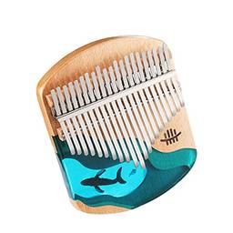 Miaoqian Hluru Kalimba Polegar Piano 21 Teclas de Madeira de Faia Polegar Dedo Piano Instrumento Musical Portátil Oceano Azul Padrão de Baleia para Crianças Adultos Iniciantes com Martelo de Afinaçã