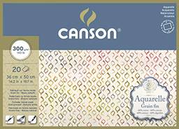 CANSON Aquarelle, 20 Folhas de Papel 300g/m² para Aquarela, Bloco 36x50cm, Grão Fino