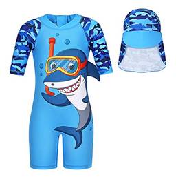 Cotrio Bebês meninos maiô tubarão para meninos conjunto de roupa de banho de proteção solar para crianças em uma peça UPF 50+ com tampa tamanho 5T / 4-5 anos azul