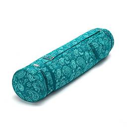 Bolsa para Tapete de Yoga Porta Mat Estampado Maharaja, 100% algodão, com bolsos e comportamentos para chaves, celular, toalha, alça justável, alta qualidade - Bodhi (Paisley/Petróleo, 60 cm)