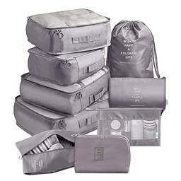 Kiboule Sacos de armazenamento 9 peças conjunto organizador de viagem mala conjunto de embalagem estojos de armazenamento organizador de malas portátil roupas sapatos saco arrumado