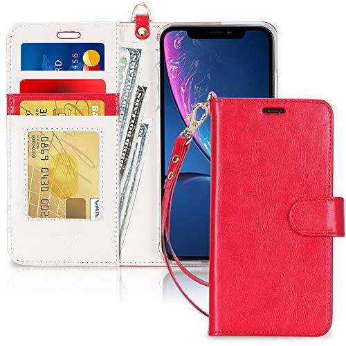 Capa de Celular FYY Para Iphone XR, Flip, PU, Compartimento de Cartão e Suporte - Vermelho