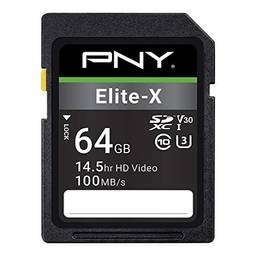PNY Cartão de memória flash Elite-X Classe 10 U3 V30 SDXC de 64 GB - 100 MB/s, Classe 10, U3, V30, 4K UHD, Full HD, UHS-I, tamanho completo SD