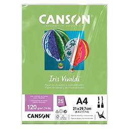 CANSON Iris Vivaldi, Papel Colorido A4 em Pacote de 25 Folhas Soltas, Gramatura 120 g/m², Cor Maça Verde (27)
