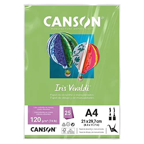 CANSON Iris Vivaldi, Papel Colorido A4 em Pacote de 25 Folhas Soltas, Gramatura 120 g/m², Cor Maça Verde (27)