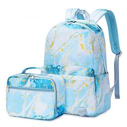 NUTOT kit mochila escolar infantil menina mochila feminina grande impermeável lancheira termica feminina escolar conjunto de duas peças Pode acomodar computador de 15,6 polegadas (azul)