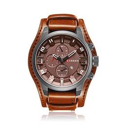 Romacci Relógio masculino esportivo de quartzo com calendário da moda relógio grande mostrador com pulseira de couro