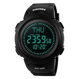 Relógio masculino digital esportivo, com números grandes, impermeável, cronômetro, contagem regressiva, LED, militar, para homens, 1 - Preto profundo, 1.85*0.55*0.86 inch, Esportes