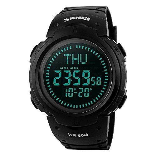 Relógio masculino digital esportivo, com números grandes, impermeável, cronômetro, contagem regressiva, LED, militar, para homens, 1 - Preto profundo, 1.85*0.55*0.86 inch, Esportes