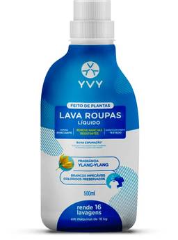 YVY – Lava Roupas Líquido - Limpeza Solúvel de Roupas - Produto Natural, Hipoalérgico, Ecológico - 500 ml (Rende 16 Lavagens para Máquinas de 10kg)