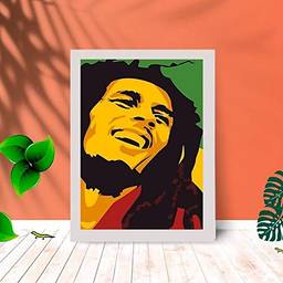 Quadro Decorativo Bob Marley Jamaica C/Moldura e Vidro Sala Cor:Branco