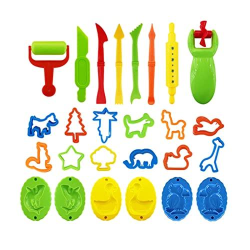 KKcare 26 peças ferramentas de massinha conjunto de acessórios de massinha vários moldes de plástico rolos cortadores presente educacional para crianças, cor aleatória