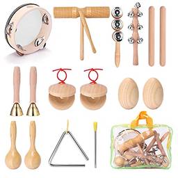 Qudai 11 peças kit de instrumentos de percussão manual para crianças portátil conjunto de instrumentos musicais de iluminação para crianças