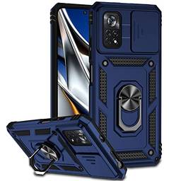Capa Capinha Anti Impacto protetor de câmera em PC rígido e capa de telefone em TPU para Xiaomi Poco X4 Pro 5G + Película de Vidro (Azul)