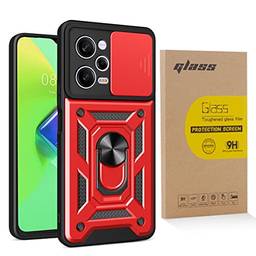 Capa para Xiaomi POCO X5 Pro 5G 6.67 e Película de Vidro,Tampa Sólida Proteger Câmera à Prova Choque Suporte Pára-Choques Tampa Traseira Antiqueda Capa Proteção para POCO X5 Pro 5G (vermelho)