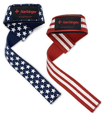Fitas de tração de algodão Harbinger para musculação e levantamento de peso com punhos NeoTek (par), bandeira dos EUA