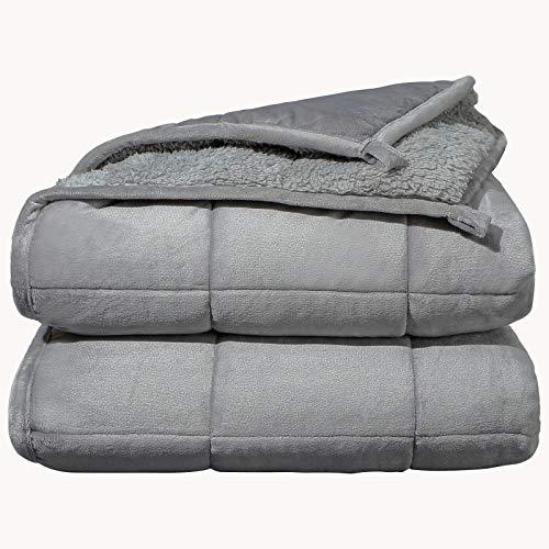 Argstar Cobertor de lã de ovelha com peso para adultos de 9 kg na cama Queen, laterais duplas únicas, cobertores pesados de pelúcia macios e aconchegantes com contas de vidro premium, 152 x 203 cm, cinza claro.