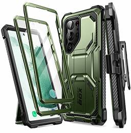 Capa i-Blason Armorbox Series Projectada para Galaxy S23 Ultra com suporte e clipe de cinto, [2 molduras frontais] Case robusto de corpo inteiro com protetor de tela embutido [Suporte para ID de impressão digital](Verde)