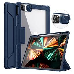 Nillkin Capa para iPad Pro 12.9 2021/2020, [Capa de câmera deslizante, suporte de lápis embutido] Capa de couro PU inteligente protetora com sono automático, azul