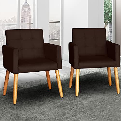 Kit 2 Poltronas Cadeira Decorativa para Sala de estar Cadeiras para Recepção Manicure Escritório Sala De Espera (Marrom)