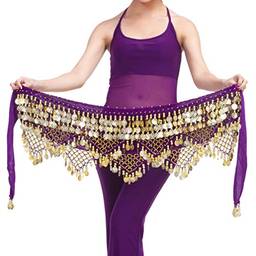 ARTIBETTER Lenço de dança do ventre com saias de moedas douradas, lenço de quadril para dança do ventre para aulas de ioga Zumba (tamanho livre)