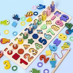 KKcare Quebra-cabeça de madeira jogo de tabuleiro jogo de matemática brinquedos de aprendizagem precoce cor forma classificação contagem de números educação pré-escolar melhor presente para meninos e meninas de 3 a 6 anos