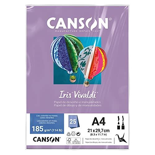 CANSON Iris Vivaldi, Papel Colorido A4 em Pacote de 25 Folhas Soltas, Gramatura 185 g/m², Cor Lilas (17)