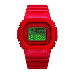 SZAMBIT Relógio Esportivo Digital Feminino,Relógio de Banda de Silicone Quadrado à Prova D'água para Homens com Luz de Fundo LED de Data Relógio de Pulso Multi-Funções para Amigos como Presente (Vermelho)