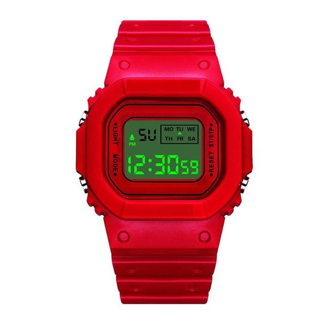 SZAMBIT Relógio Esportivo Digital Feminino,Relógio de Banda de Silicone Quadrado à Prova D'água para Homens com Luz de Fundo LED de Data Relógio de Pulso Multi-Funções para Amigos como Presente (Vermelho)