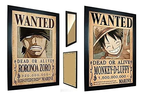 Kit 2 Quadros One Piece - Cartaz Procurado Luffy E Zoro