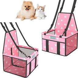 Assento Cadeira Pet Auto Carro Para Cão Gato Até 6Kg (Rosa com Pata)