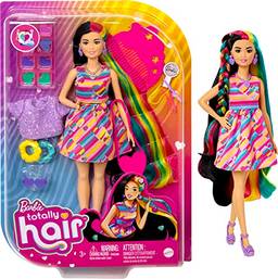 Barbie Boneca Totally Hair Vestido Listrado Colorido, HCM90, Multicor