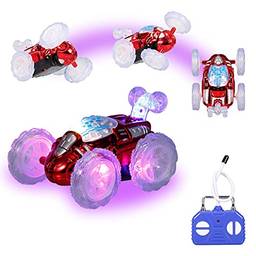 Tomshin Carro de acrobacias de controle remoto brinquedo de carro RC com luzes LED piscando 360 ° para crianças meninos meninas