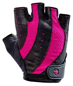 Harbinger Luvas profissionais para halterofilismo sem pulso com palma de couro acolchoada ventilada (par), preto/rosa, médio (serve para 17,5 a 18,5 polegadas)