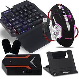 Kit Teclado e Mouse Gamer para Celular Uma mão Conversor Bluetooth Luva de Dedos e Suporte Pc Ps4 Ps5 Xbox One Xbox Series X e S