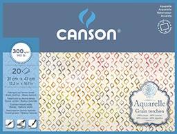 CANSON Aquarelle, 20 Folhas de Papel 300g/m² para Aquarela, Bloco 31x41cm, Grão Rugoso